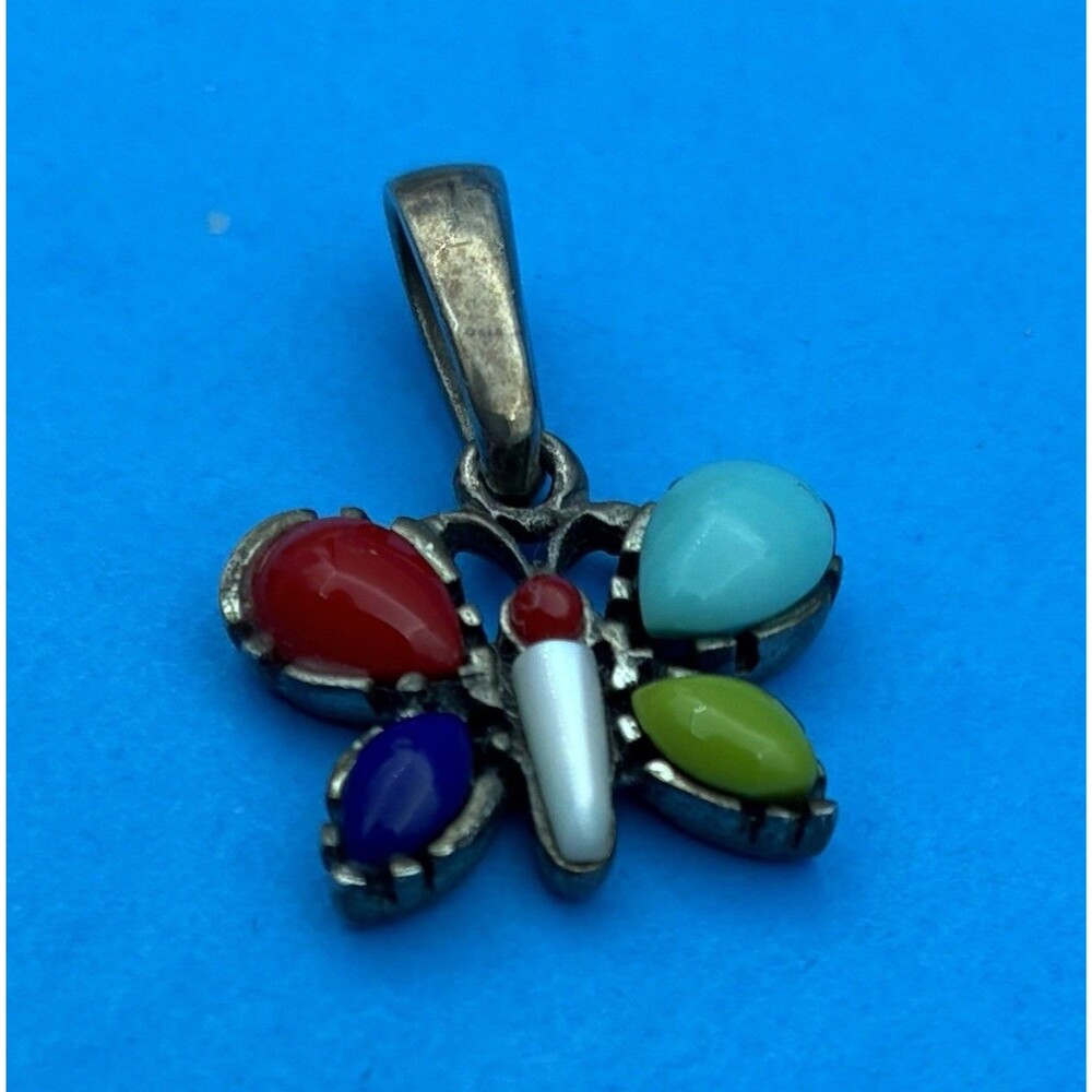 Vtg Silpada Sterling Silver 925 Butterfly Pendant, Turquoise, Coral, Lapis, MOP